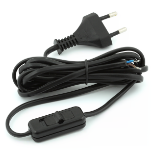 Power cord with switch and plug for socket, 2 m