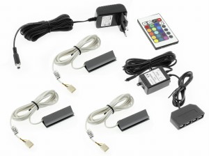 Set of 3 RGB LED clips for PVC glass shelves