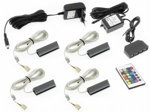 Set of 4 RGB LED clips for PVC glass shelves