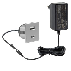 Ładowarka wpuszczana w blat USB-A i USB-C srebrna matowa