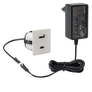 Ładowarka wpuszczana w blat USB-A i USB-C biała