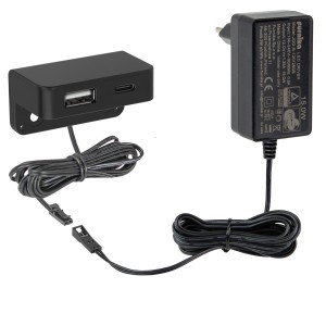 Ładowarka meblowa krawędziowa USB-A i USB-C czarna matowa