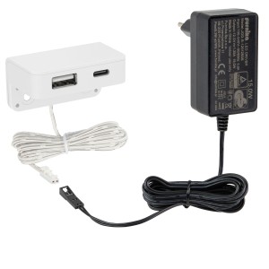 Ładowarka meblowa krawędziowa USB-A i USB-C biała