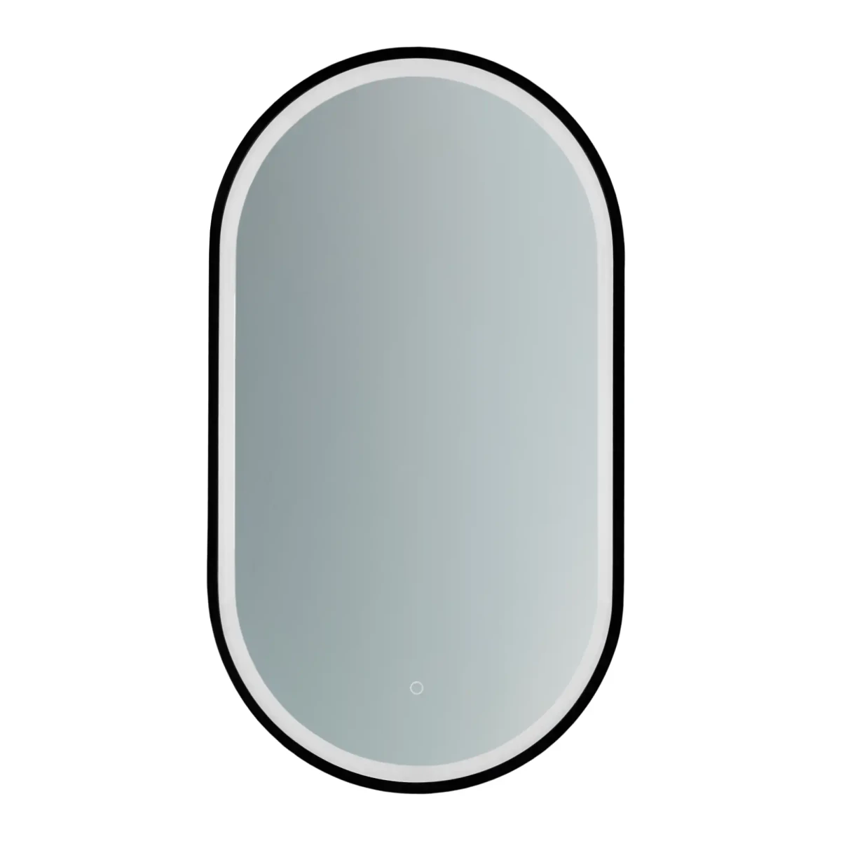 Lustro owalne LED SP29 w czarnej ramie 50x90 cm – widok od przodu, podświetlenie wyłączone. Polski producent luster Furnika.