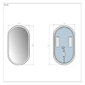 Rysunek techniczny i wymiary lustra owalnego LED SP29 50x90 cm. Schemat montażowy i parametry instalacji elektrycznej dla stolarza.